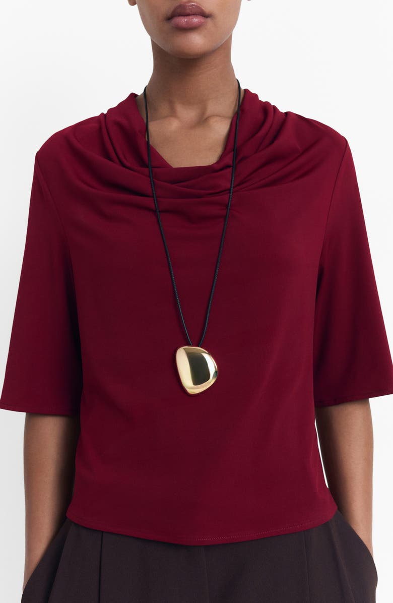 MANGO Drape Neck Top, Main, color, Burgundy