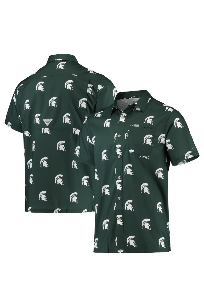 Men's Columbia Green Michigan State Spartans Super Slack Tide Omni-Shade Button-Up Shirt, Main, color, Green