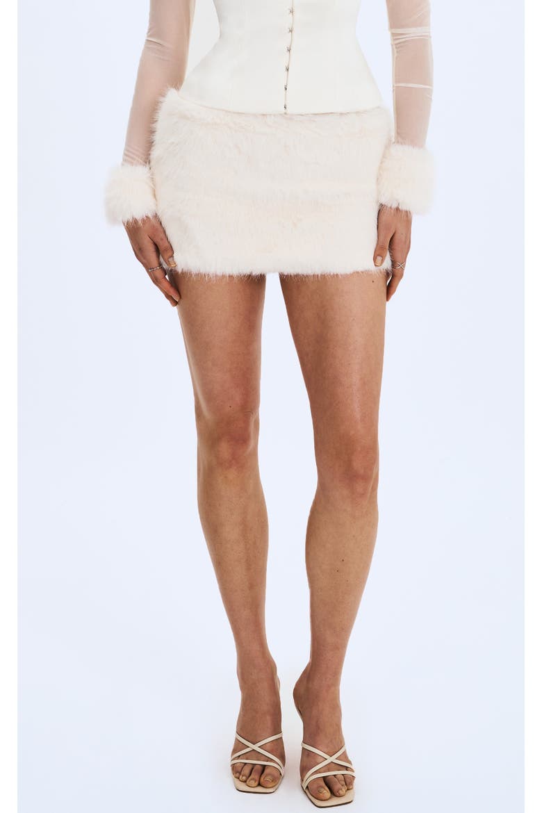 Narla Low-Waisted Faux Fur Mini Skirt, Main, color, Ivory