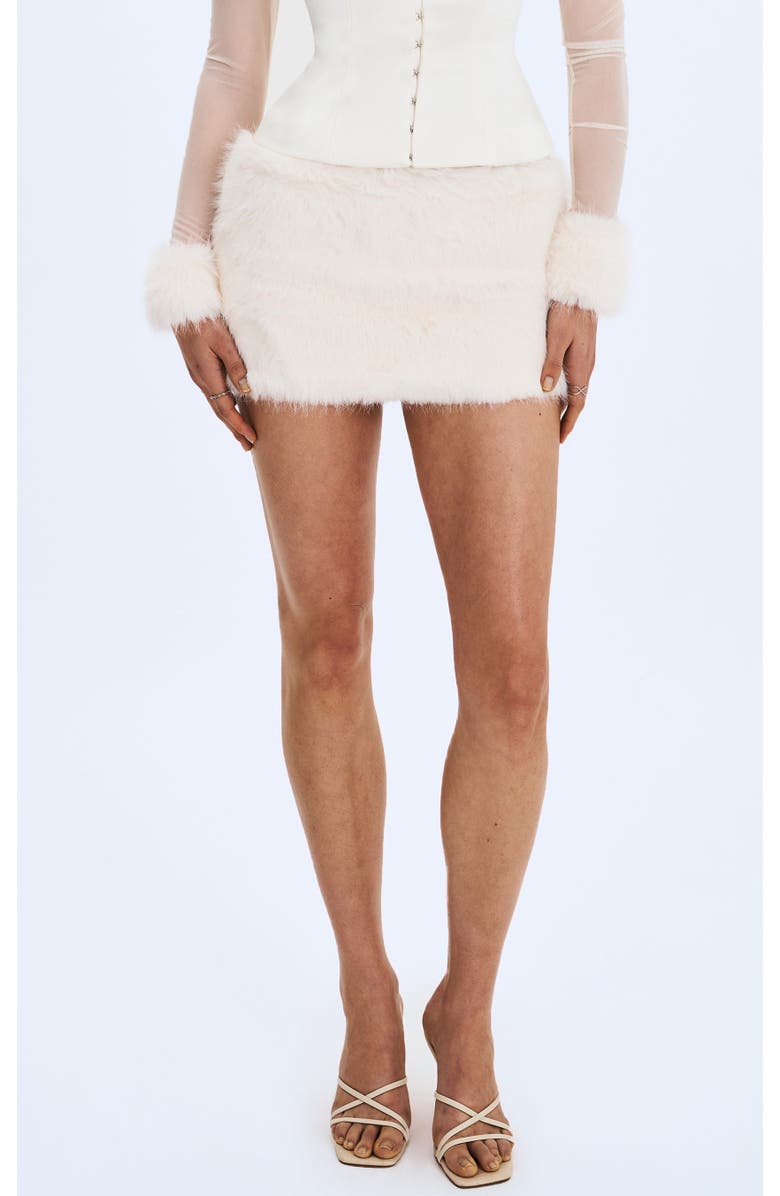 Miss Circle Narla Low-Waisted Faux Fur Mini Skirt, Main, color, Ivory