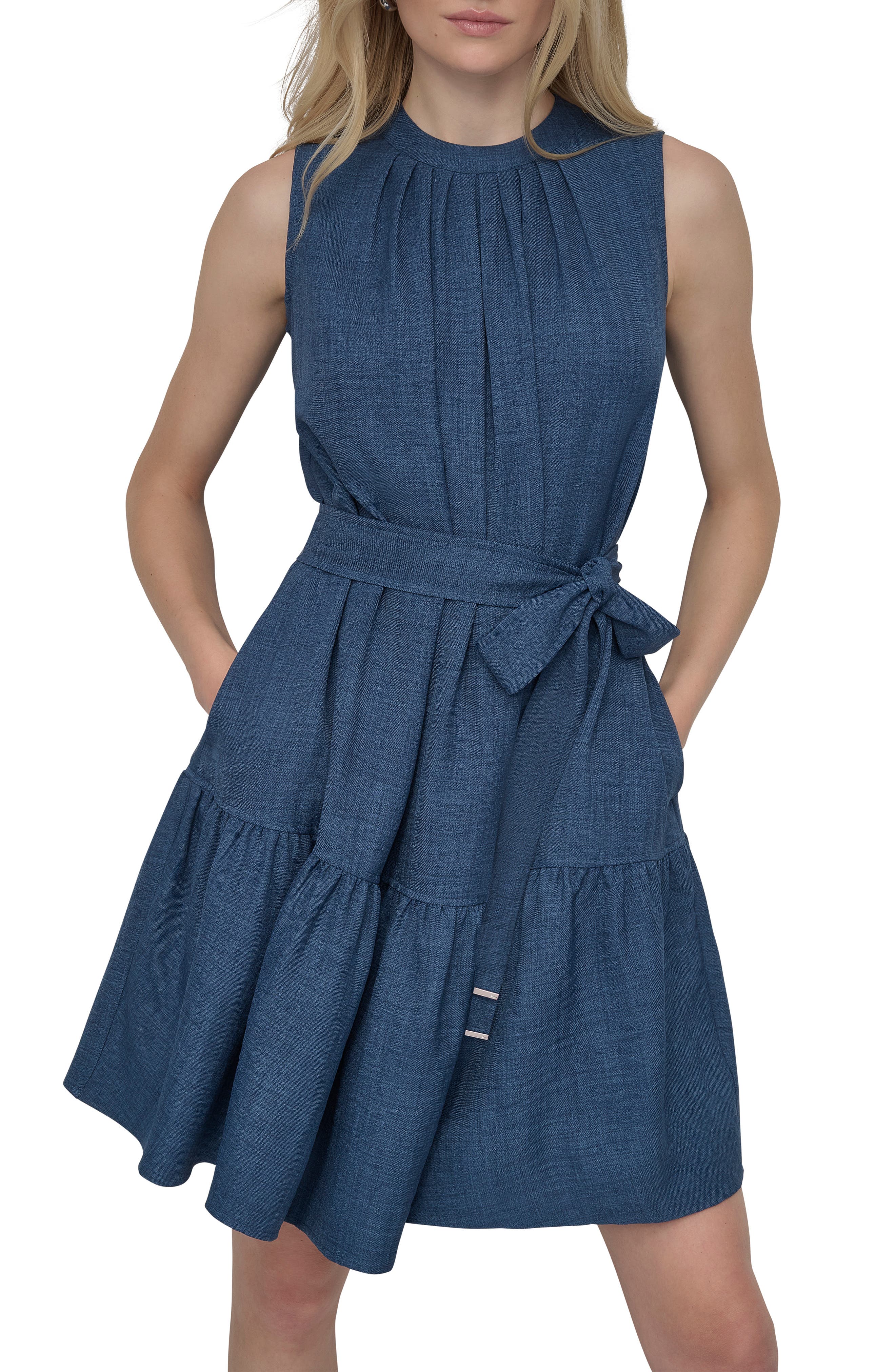 dkny denim dress Women's Mini in Carmine Wash Embrace casual chic with this Dkny Jeans dress DKNY Tie Waist Denim Dress