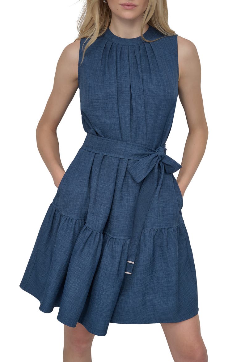 Tie Waist Denim Dress, Alternate, color, DENIM