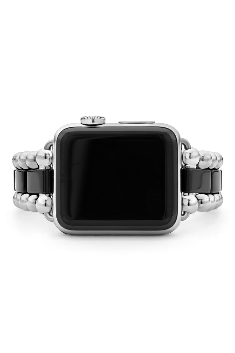 Smart Caviar Black Ceramic & Stainless Steel Apple Watch® Watchband, Alternate, color, SILVER/ BLACK CERAMIC