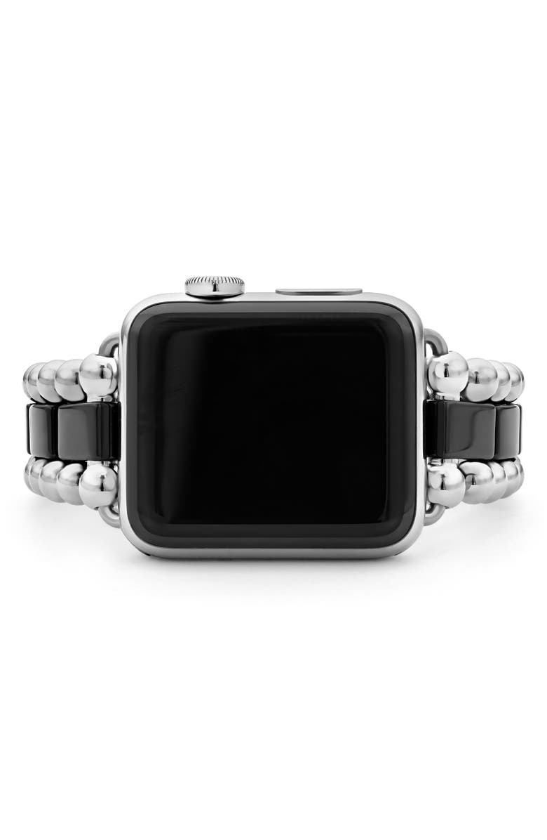 LAGOS Smart Caviar Black Ceramic & Stainless Steel Apple Watch<sup>®</sup> Watchband, Alternate, color, Silver/ Black Ceramic