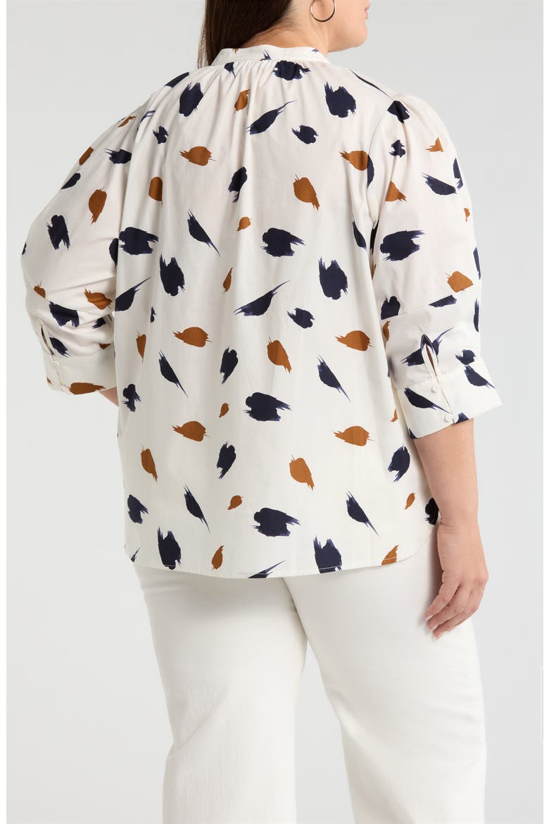 Devania Brush Irina Tie Split Neck Top, Alternate, color, IVORY/ NAVY-MULTI