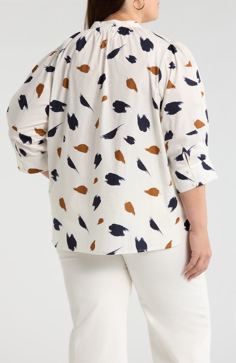 SUGARLIPS Devania Brush Irina Tie Split Neck Top, Alternate, color, Ivory/ Navy-Multi