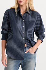 Good American Poplin Easy Striped Cotton Shirt