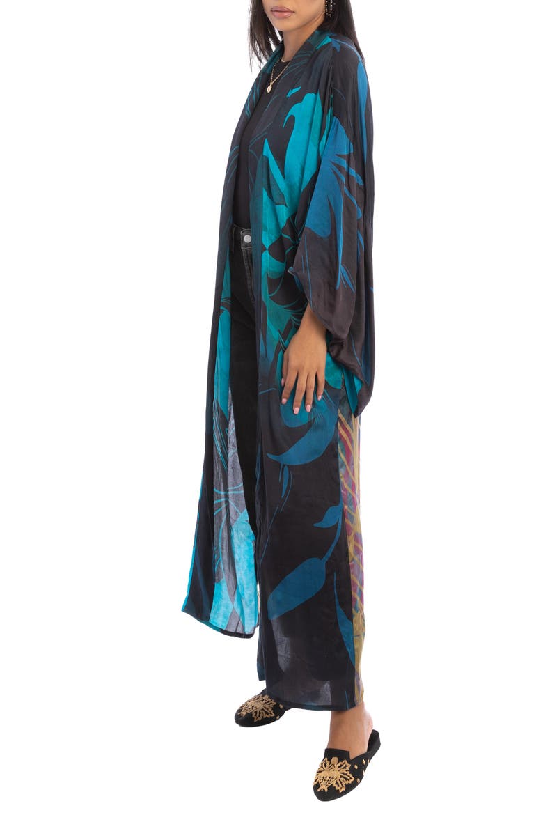 Abstract Floral Polychromatic Longline Duster, Alternate, color, BLUE