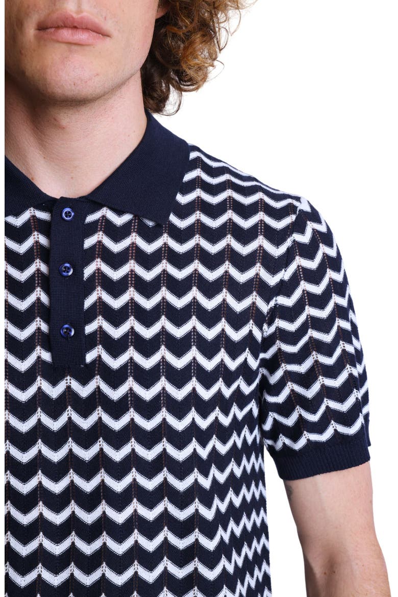 Chevron Open Knit Polo, Alternate, color, NAVY & WHITE ZIG ZAG