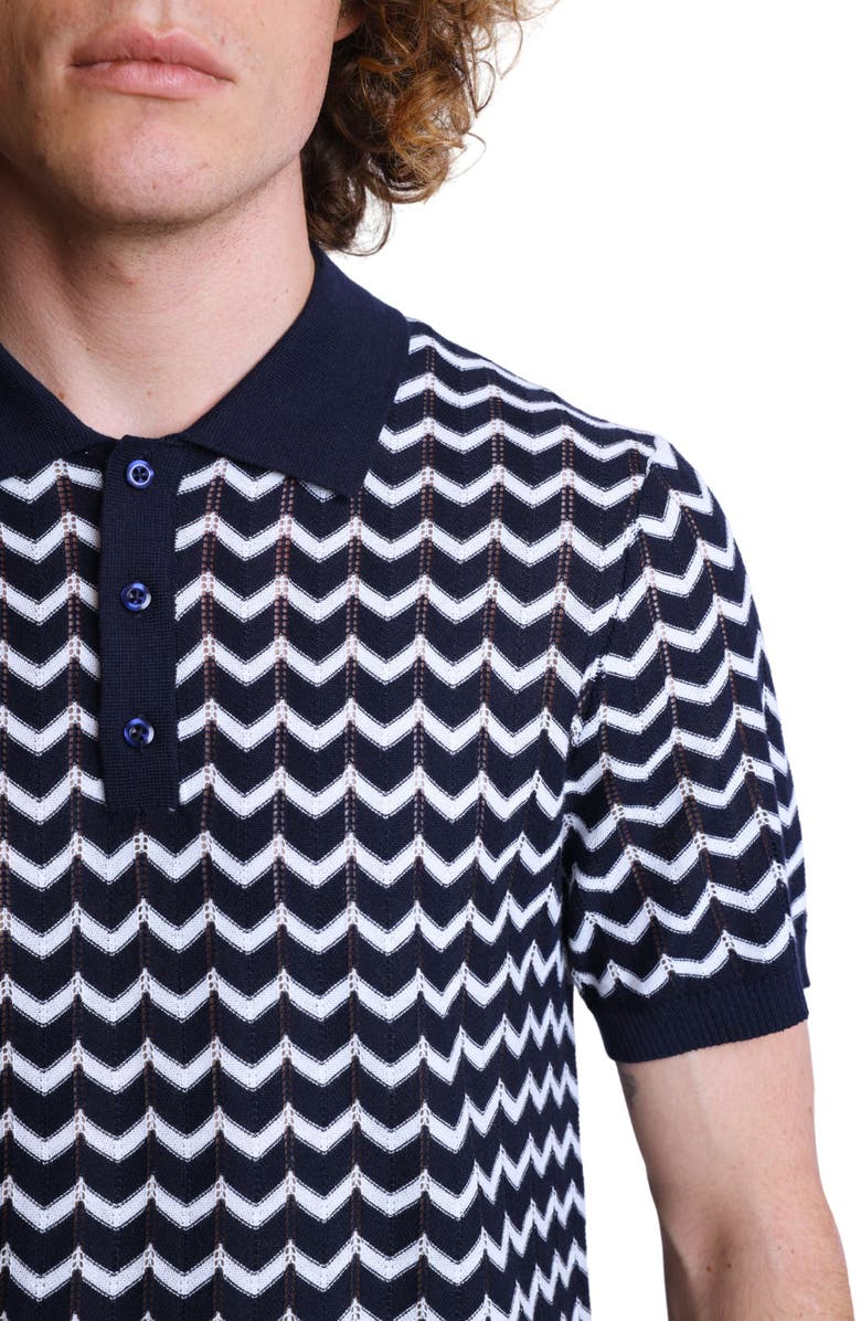 PAISLEY & GRAY Chevron Open Knit Polo, Alternate, color, Navy & White Zig Zag