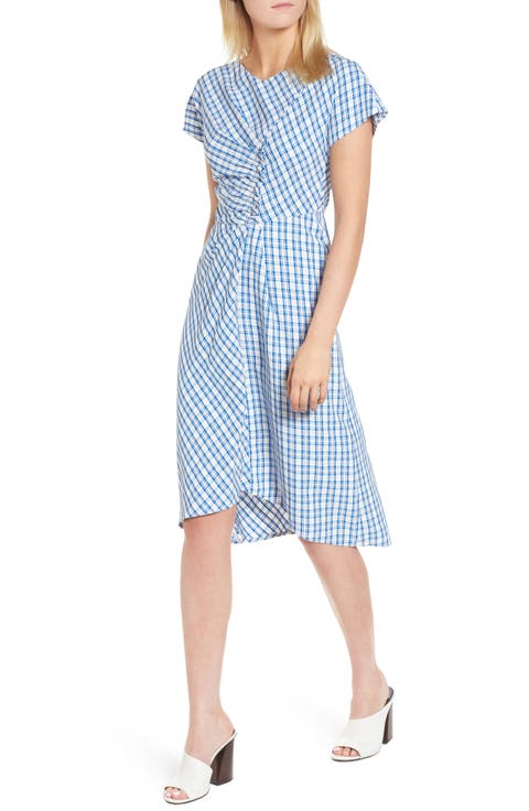 Ruched Check Midi Dress