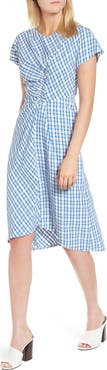 Lewit Ruched Check Midi Dress