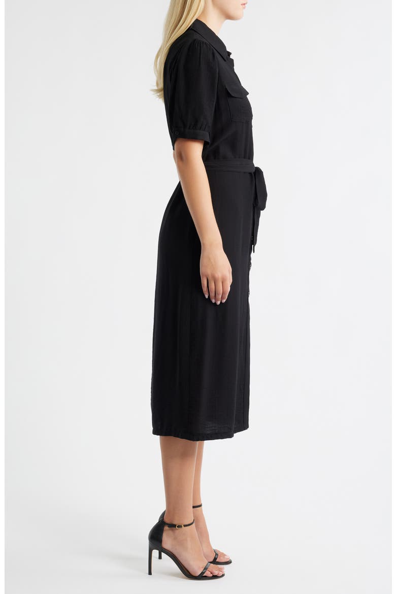 Tie Waist Midi Shirtdress, Alternate, color, RICH BLACK