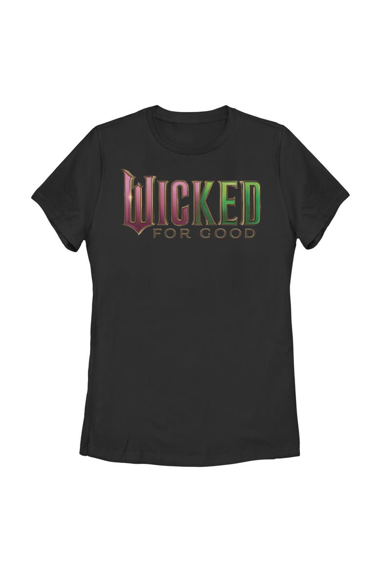 Womens Wicked For Good Official Pink and Green Logo T Shirt, Main, color, Black