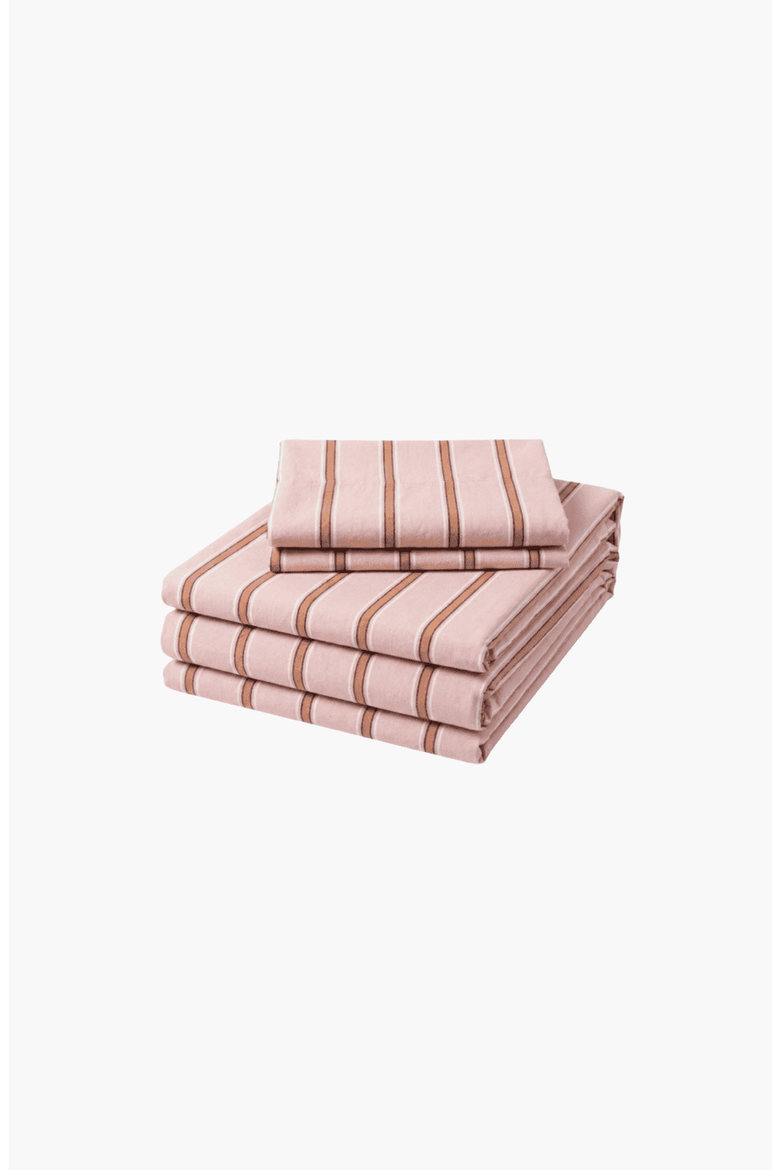 Minimal Stripe Cotton Bedding Set, Main, color, Soft Pink Stripe, Flat
