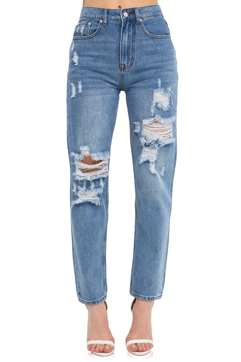 '90s Distressed Jeans, Alternate, color, MEDIUM BLUE