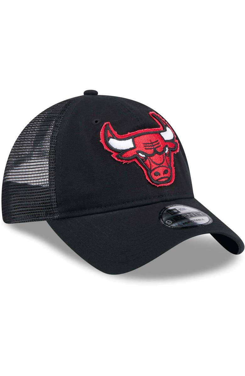 New Era Men's New Era Black Chicago Bulls Rough Edge Logo Trucker 9TWENTY Adjustable Hat, Alternate, color, 