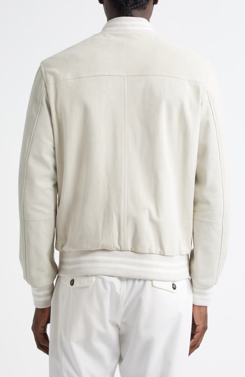 Eleventy Leather Bomber Jacket In 02-01 Sand And White
