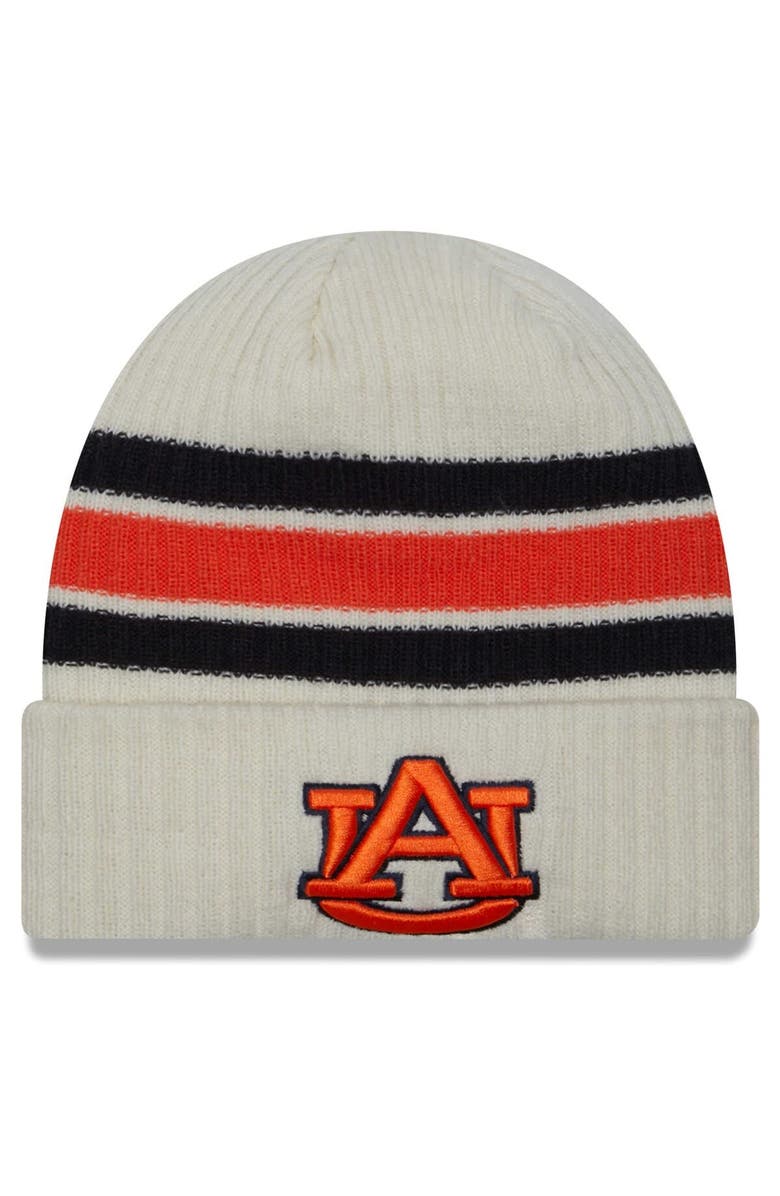 New Era Men's New Era Cream Auburn Tigers Vintage Cuffed Knit Hat, Main, color, 