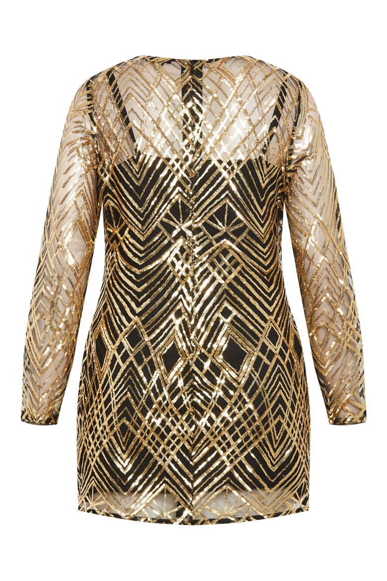 Braylin Long Sleeve Sequin Minidress, Alternate, color, GOLD GEO