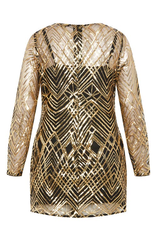 City Chic Braylin Long Sleeve Sequin Minidress In Black