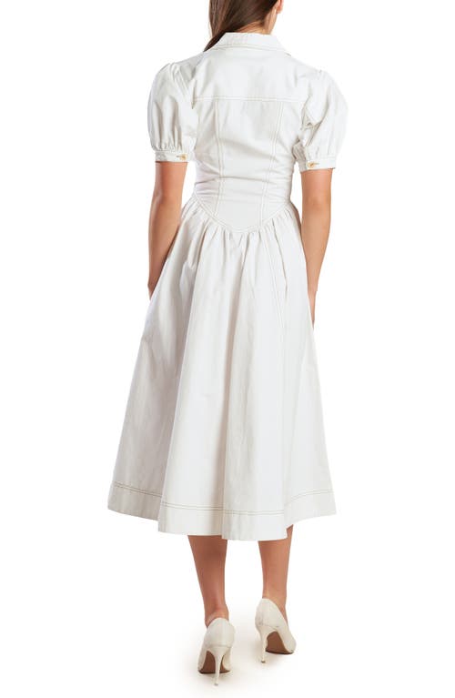 Freemarket Puff Sleeve Flared Denim Midi Shirtdress In Off White