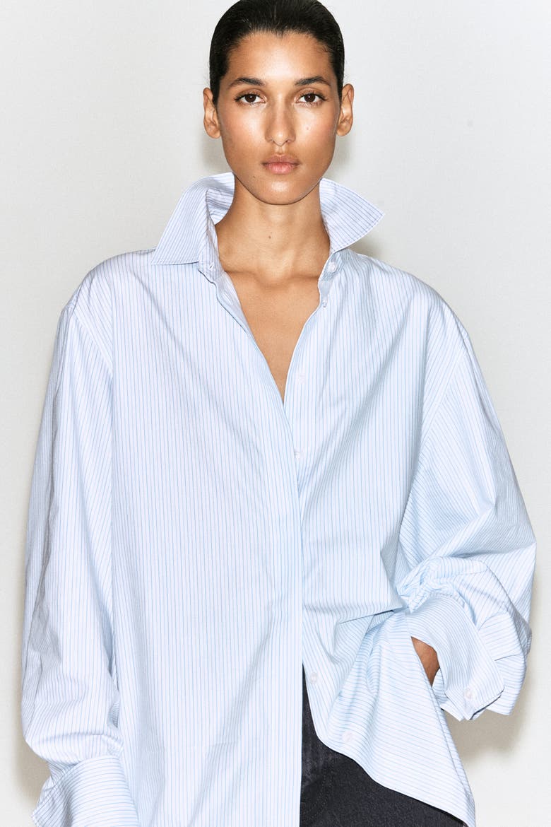 Cutaway-Collar Striped Cotton-Blend Shirt, Alternate, color, BLUE / WHITE / STRIPED