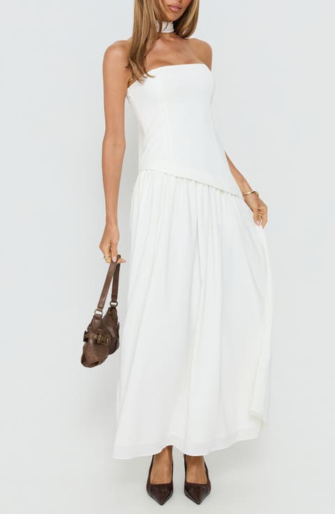 Odela Strapless Drop Waist Scarf Hem Dress