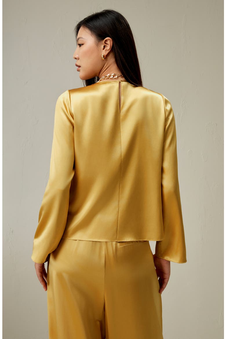 Women's Minimalist Long Sleeve Silk Top, Alternate, color, Lemon drop