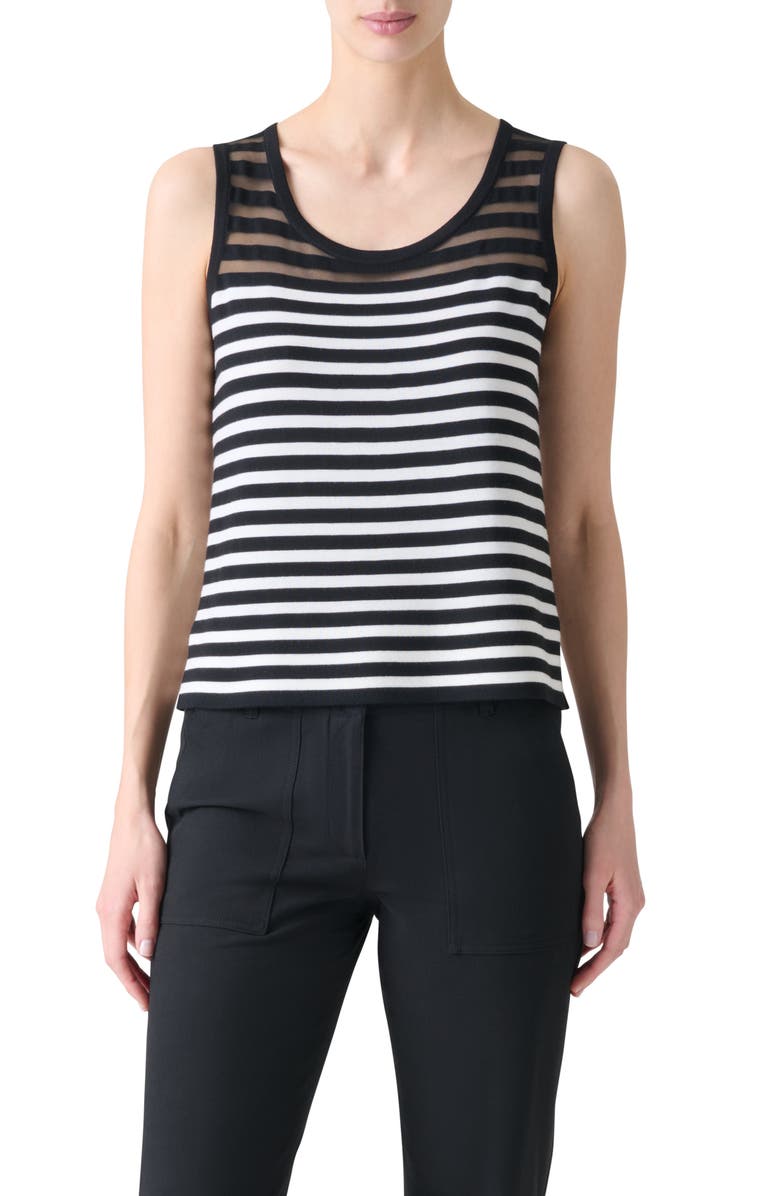 Akris punto Kodak Stripe Virgin Wool Blend Sweater Tank, Main, color, Black-Cream