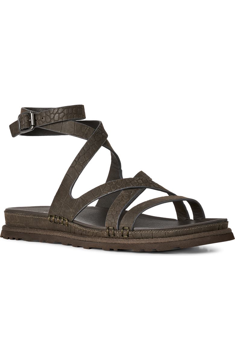 UGG<sup>®</sup> GoldenGaze Embossed Ankle Wrap Sandal, Main, color, Dense Smoke
