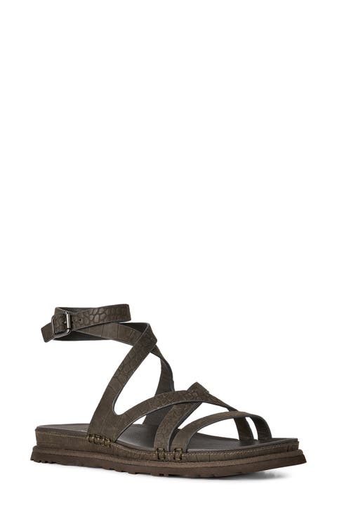 GoldenGaze Embossed Ankle Wrap Sandal (Women)