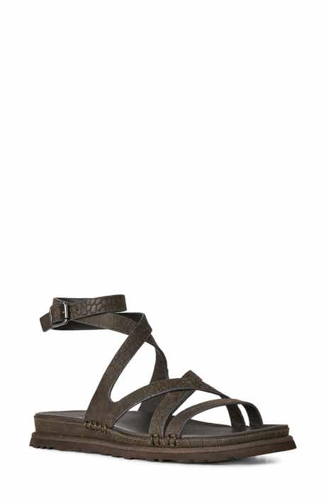 GoldenGaze Embossed Ankle Wrap Sandal
