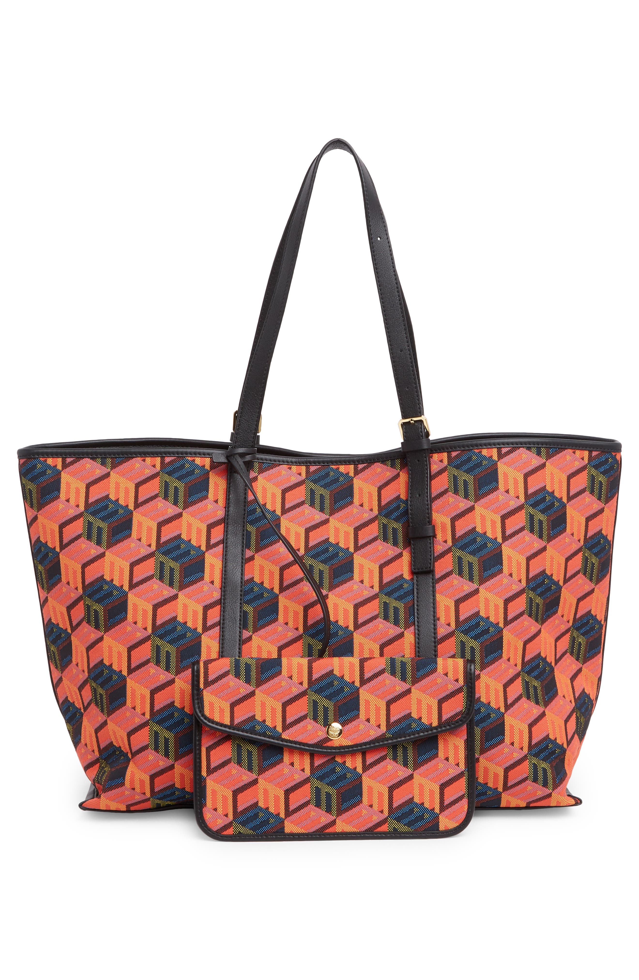 MCM Cubic Logo Jacquard Shopper Tote Bag, Alternate, color, 