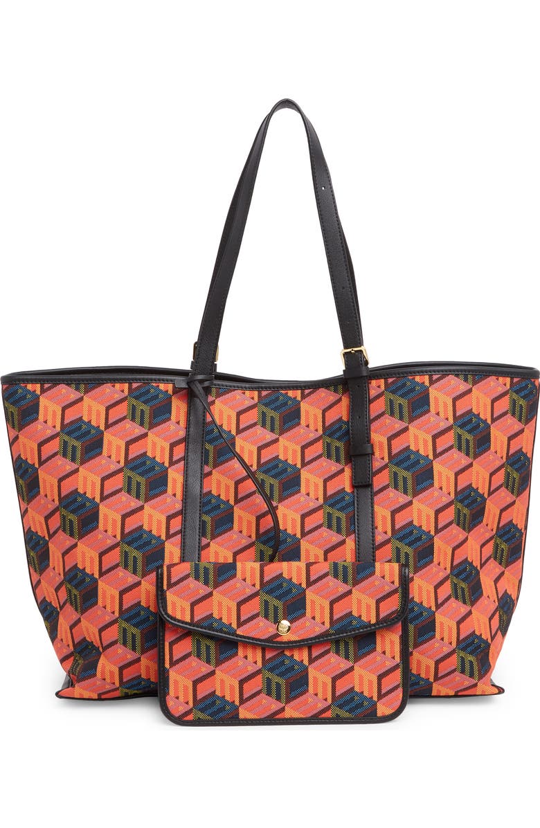 MCM Cubic Logo Jacquard Shopper Tote Bag, Alternate, color,