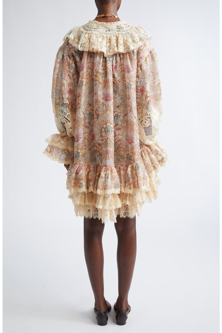 Rebellion Linen & Silk Lace-Up Minidress, Alternate, color, TAN FLORAL