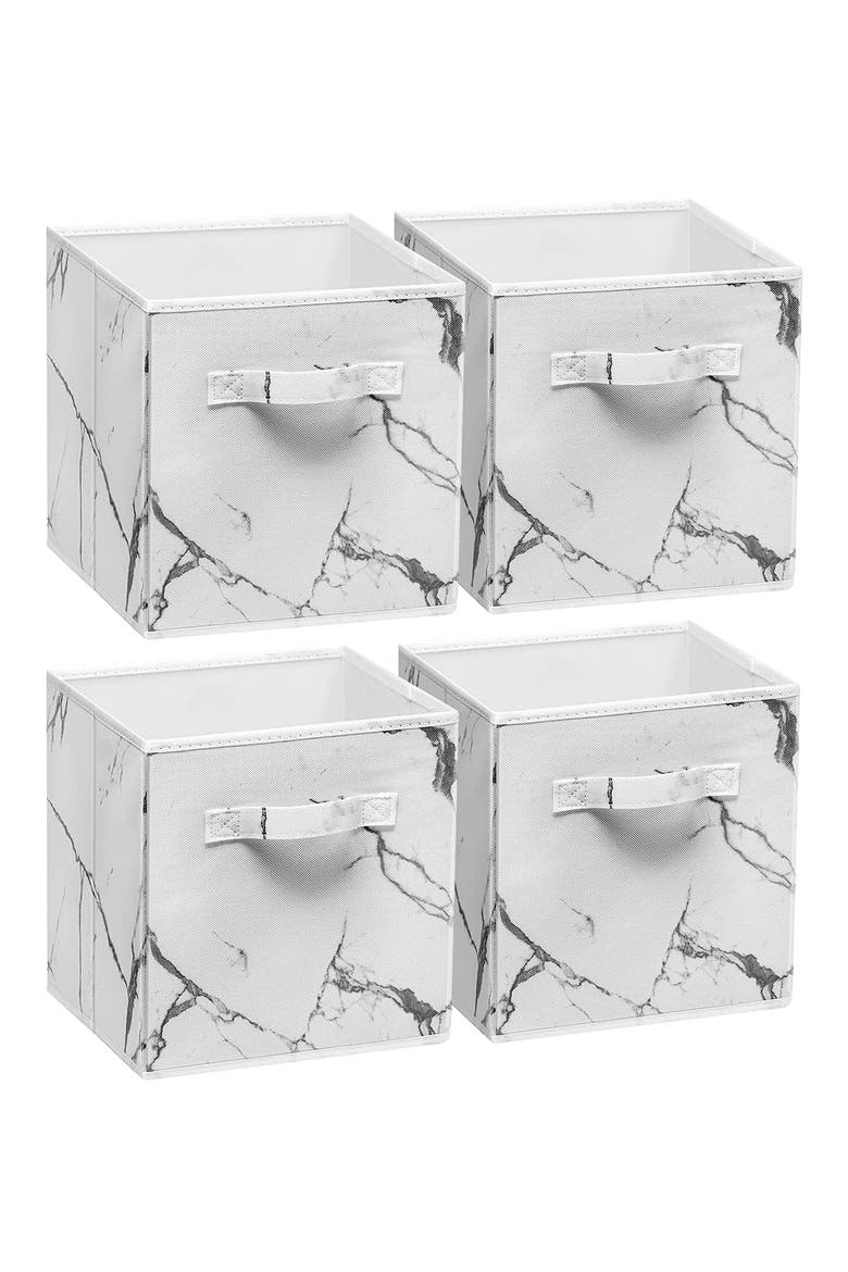Foldable Storage Cube - Set of 4, Main, color, WHITE MARBLE