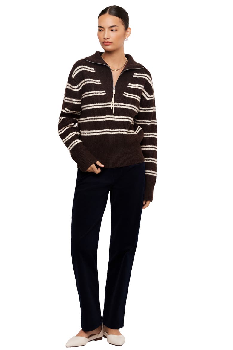 Striped Half Zip Sweater, Alternate, color, CHOCOLATE W/ CREAM