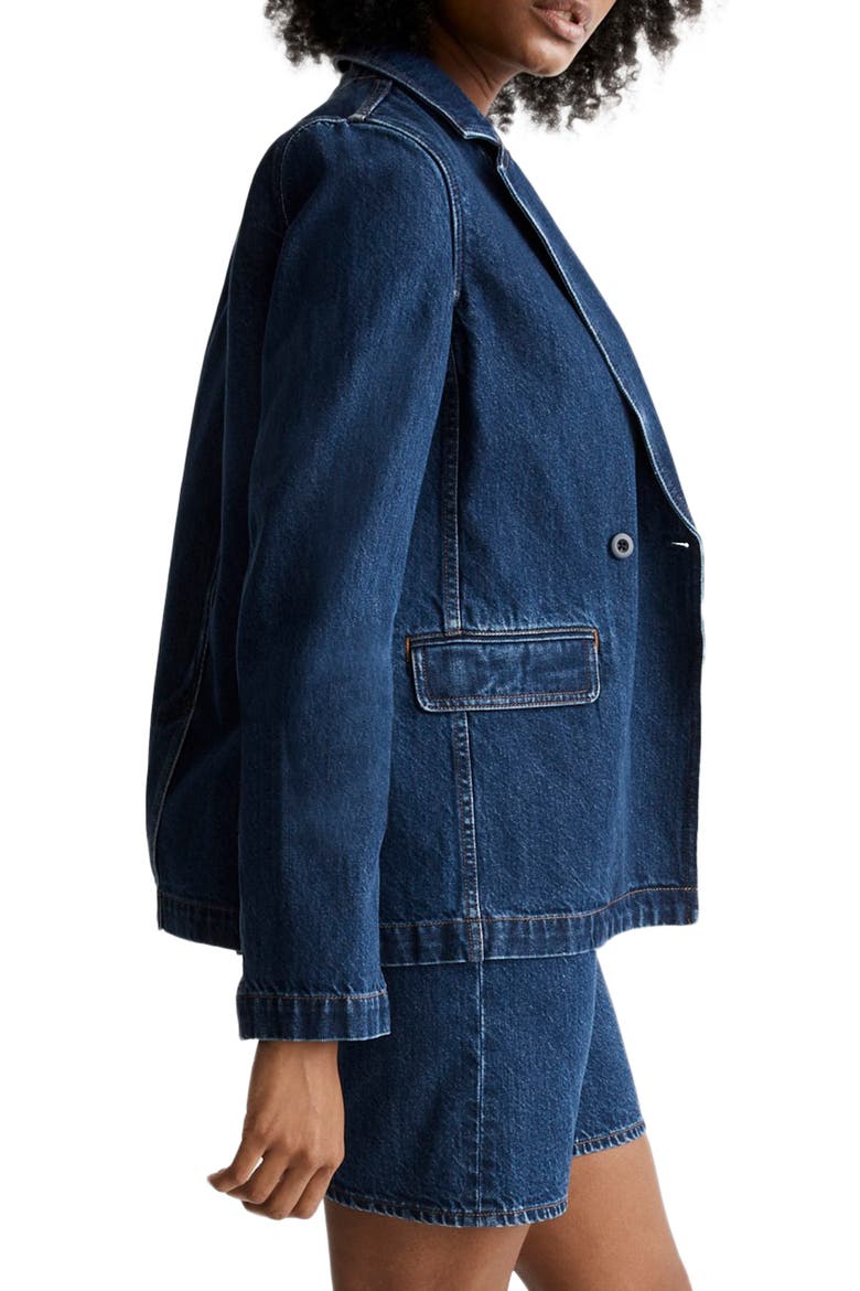 Double Breasted Cotton Denim Blazer, Alternate, color, DEARDORFF WASH