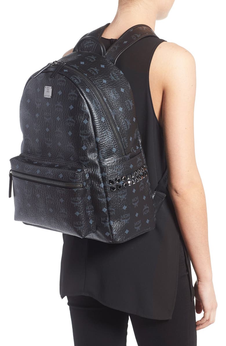 MCM Medium Stark Visetos Studded Backpack, Alternate, color, Black