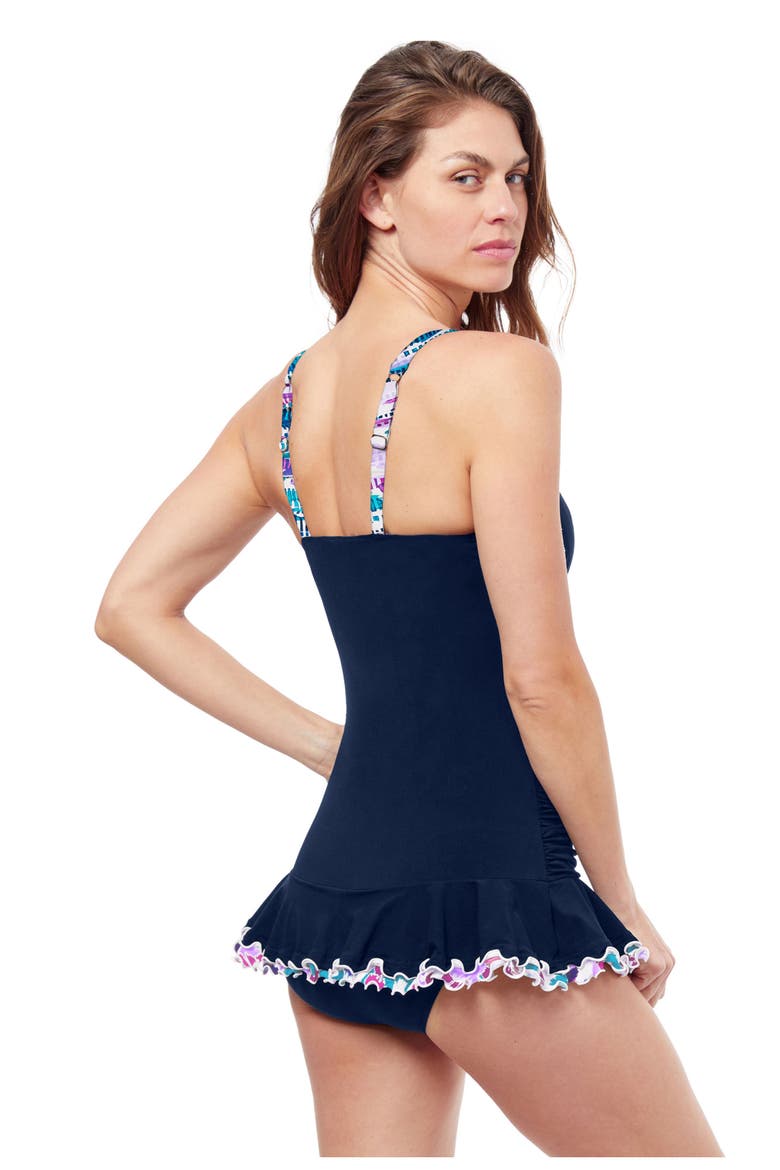 Canva Tricolore D-Cup Swimdress, Alternate, color, Navy
