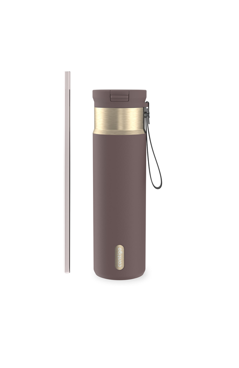 SnapSeal 24 oz Leakproof Stainless Steel Bottle with Carrying Strap and Reusable Straw