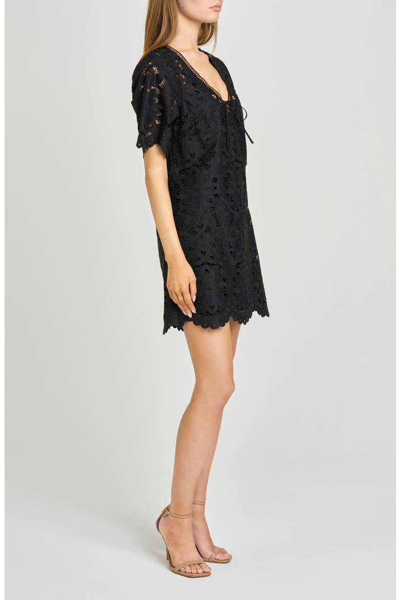 Kenzie Floral Embroidered Ladder Stitch Minidress, Alternate, color, BLACK