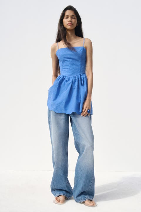 Embroidered Flared-skirt Dress