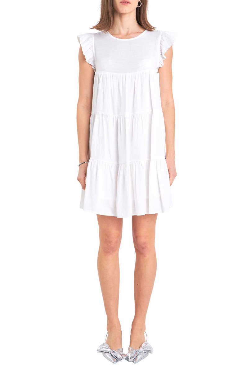 English Factory Tiered Ruffle Cotton Blend Dress, Main, color, White