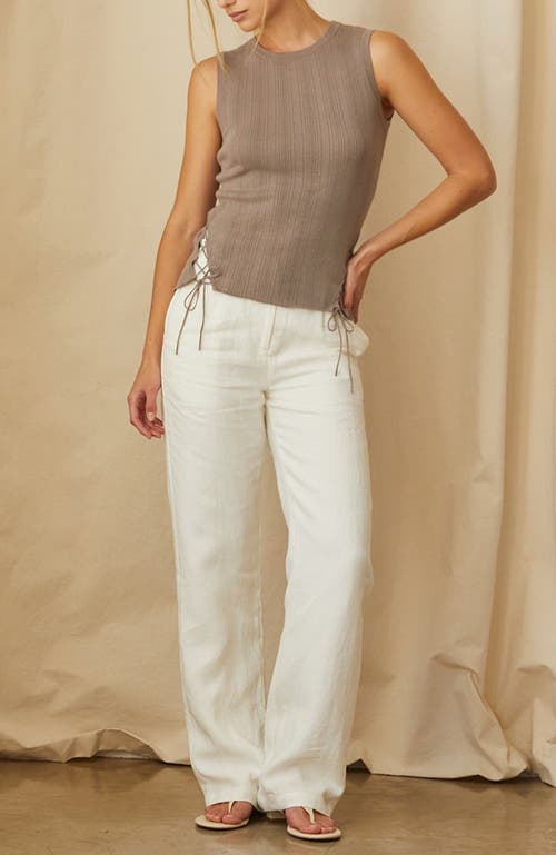Crescent Lace Up Linen Blend Knit Tank Top In Brown