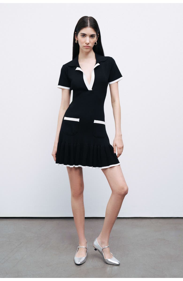 Nocturne Black Knit Pleated Hem Mini Dress, Main, color, 