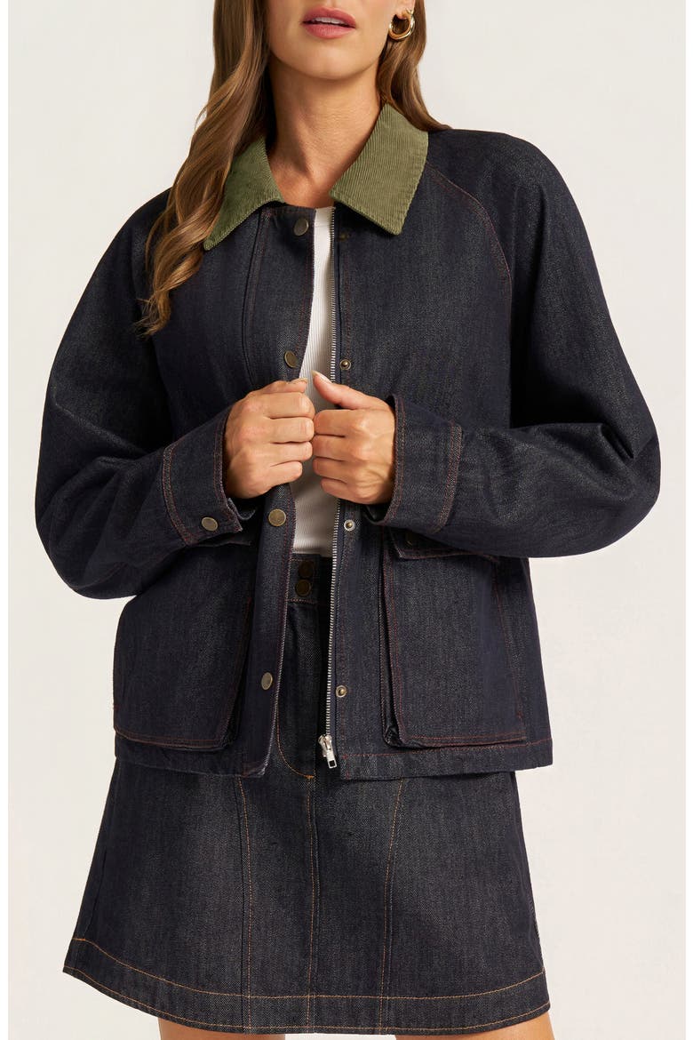 Marley Corduroy Collar Denim Jacket, Main, color, DENIM/ OLIVE