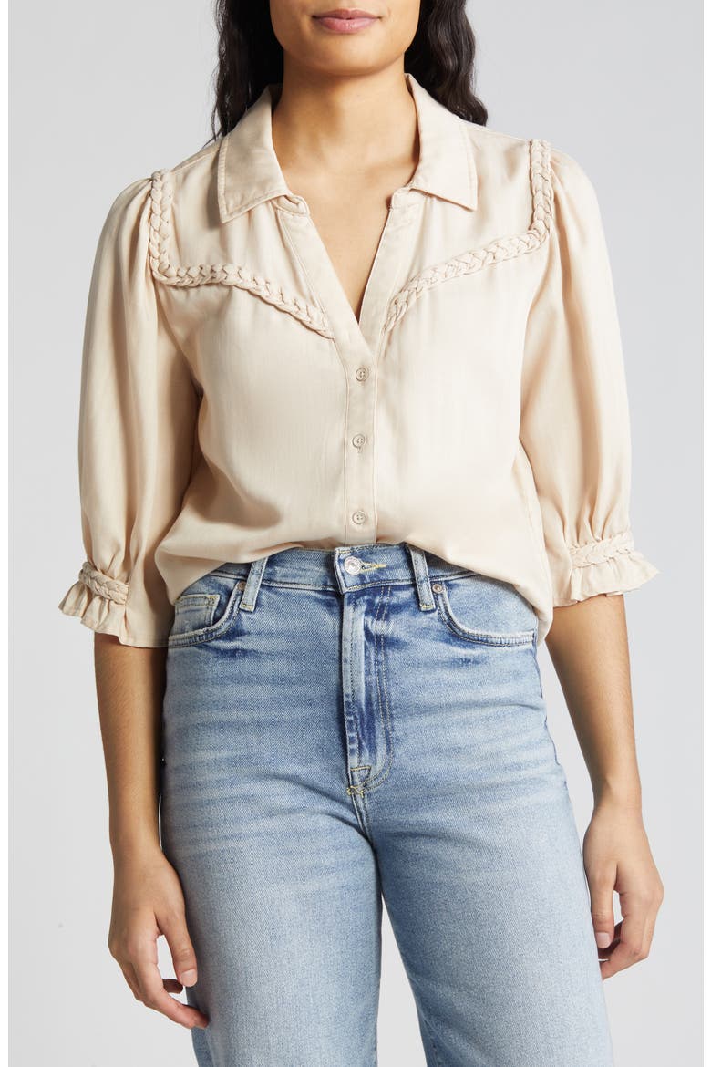 Blouson Sleeve Western Button-Up Shirt, Main, color, MACADAMIA