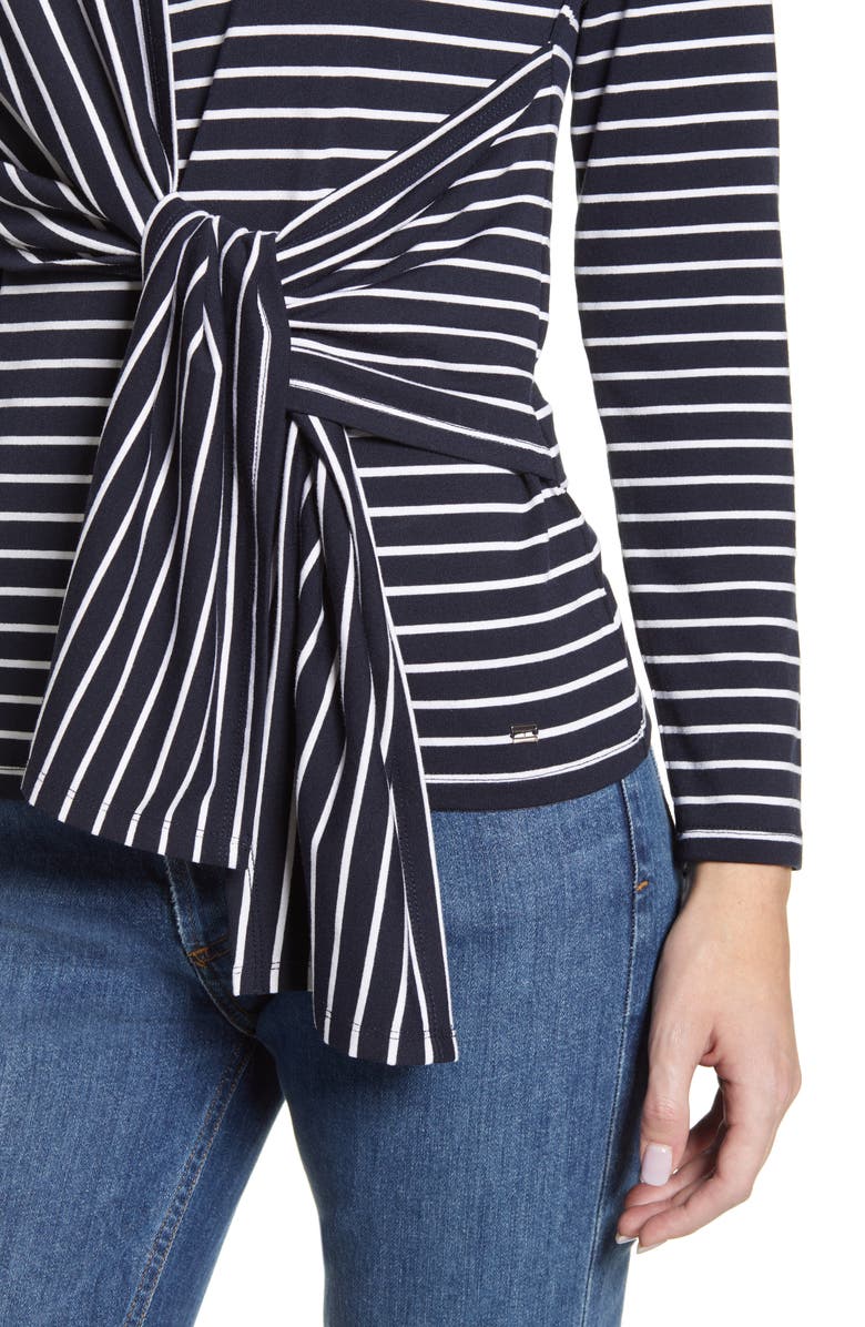 Tommy Hilfiger Stripe Long Sleeve Tie Front Top, Alternate, color, 
